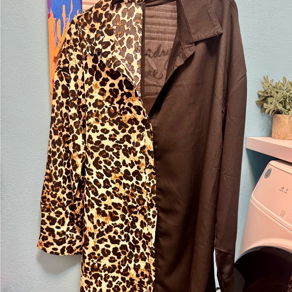 Leopard Print and Black Women's Blouse